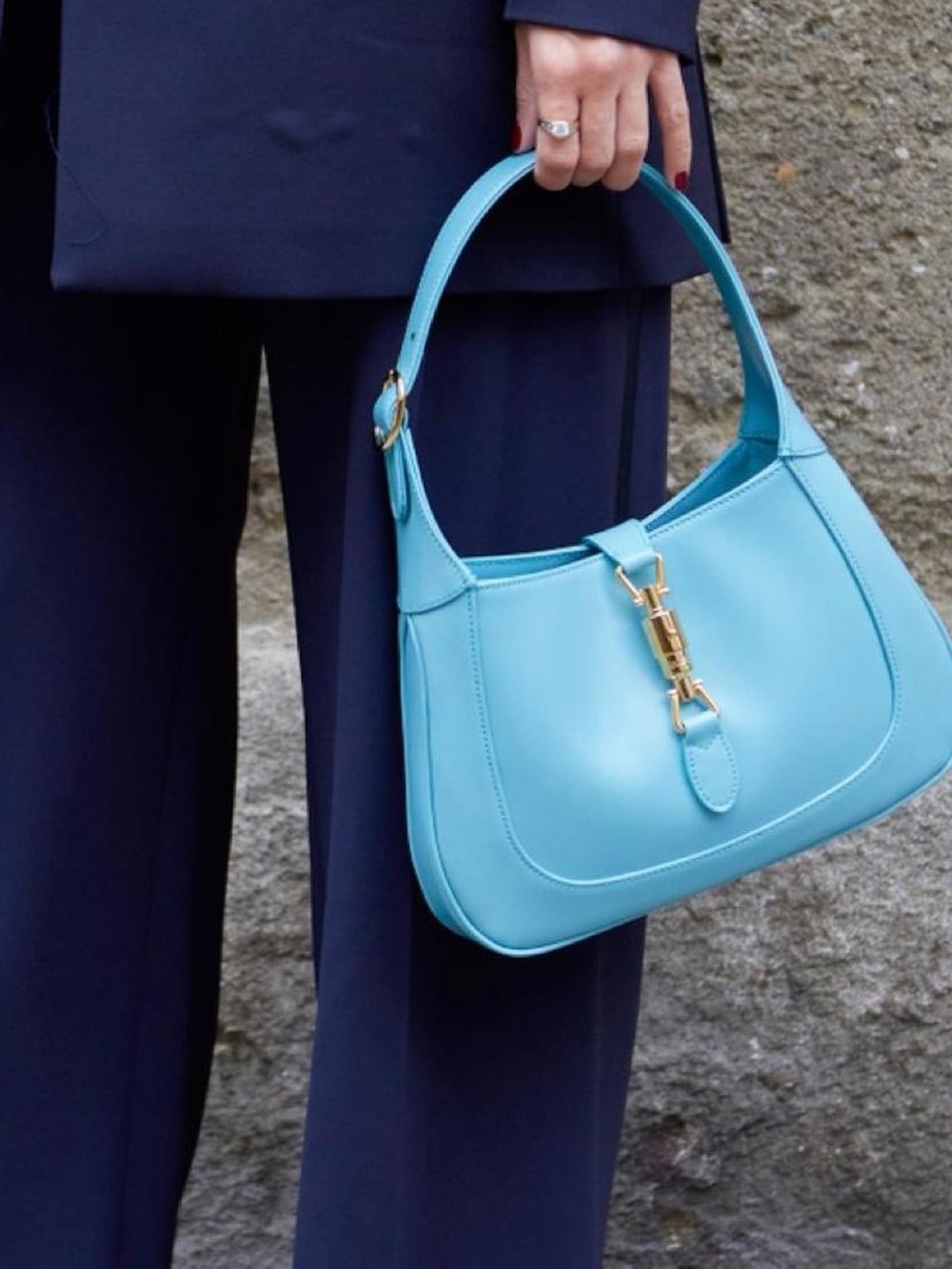 Gucci Sky Blue Leather Shoulder Bag with Gold Hardware
